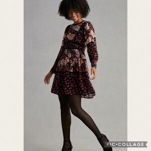 :Price Firm: NWT Temperley London x Anthro Mixed-Print Tiered Mini Dress